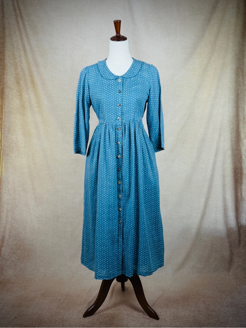 April Cornell Dusty Blue Polka Dot Button-Front Midi Dress